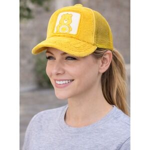 OVERLORD x CARE BEARS Wish Bear Trucker Hat Fuzzy Yellow Snapback NWT